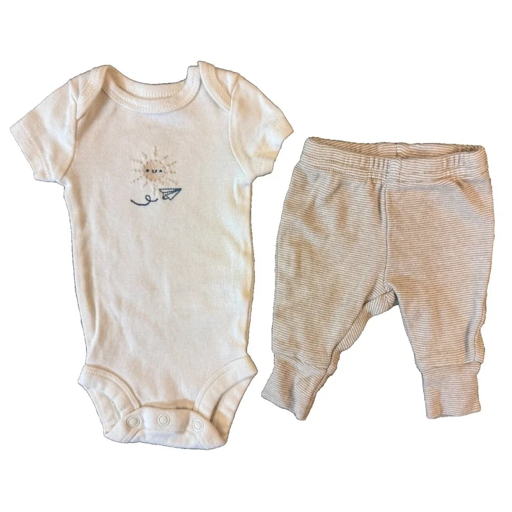 Carters Preemie Baby Boy Outfit Short Sleeved Bodysuit Pants Stripe Sun Airplane